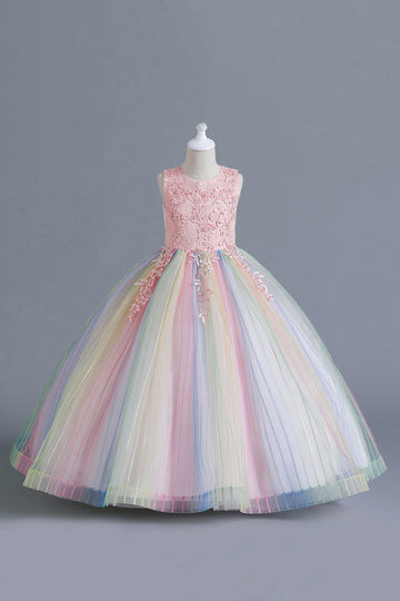Pink A Line Tulle Flower Girl Dress with Bow